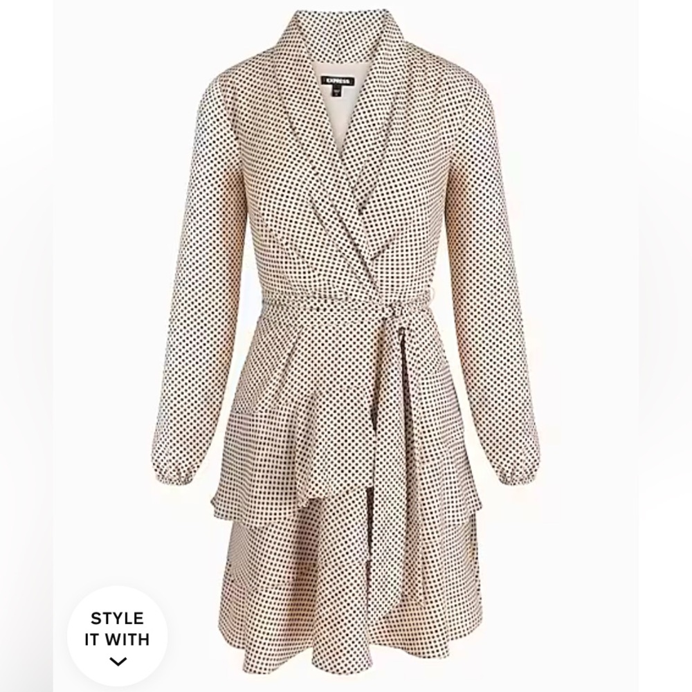 Polka Dot Collared Long Sleeve Tie Waist Tiered Mini Dress